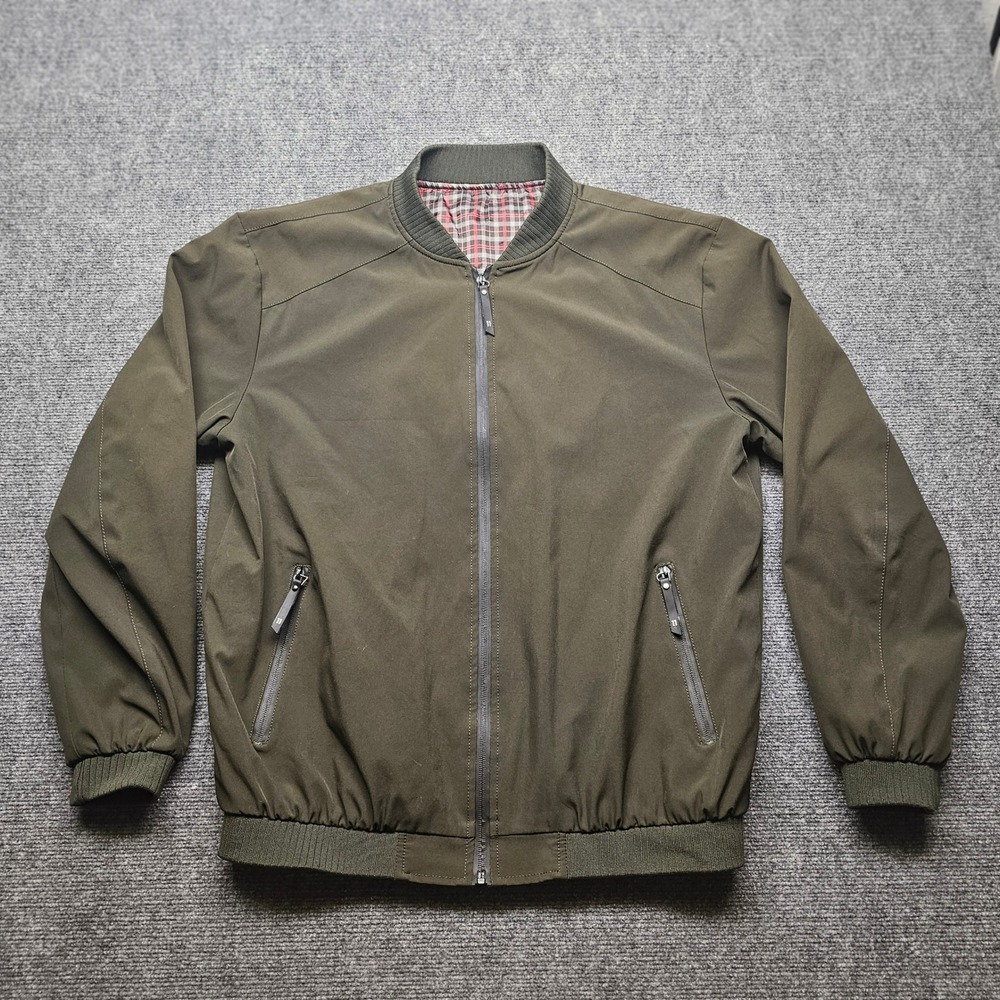 Lentta Mens Bomber Jacket Olive Green Full Zip Plaid Lined XL